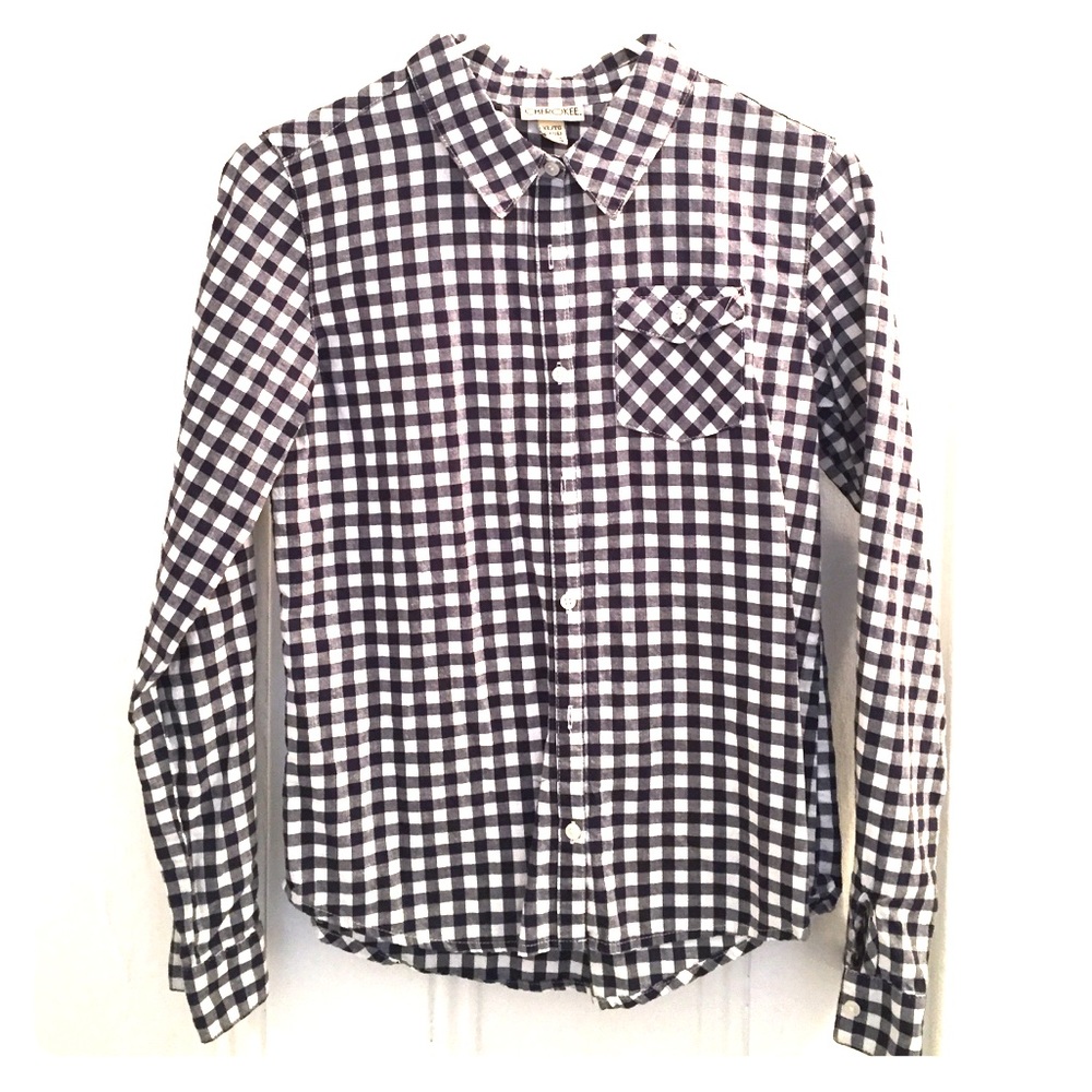 Checkered blue and white top